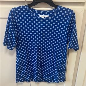 Chico's Navy and White Geometric Short Sleeve Top Chico’s Size 0 or Size Small